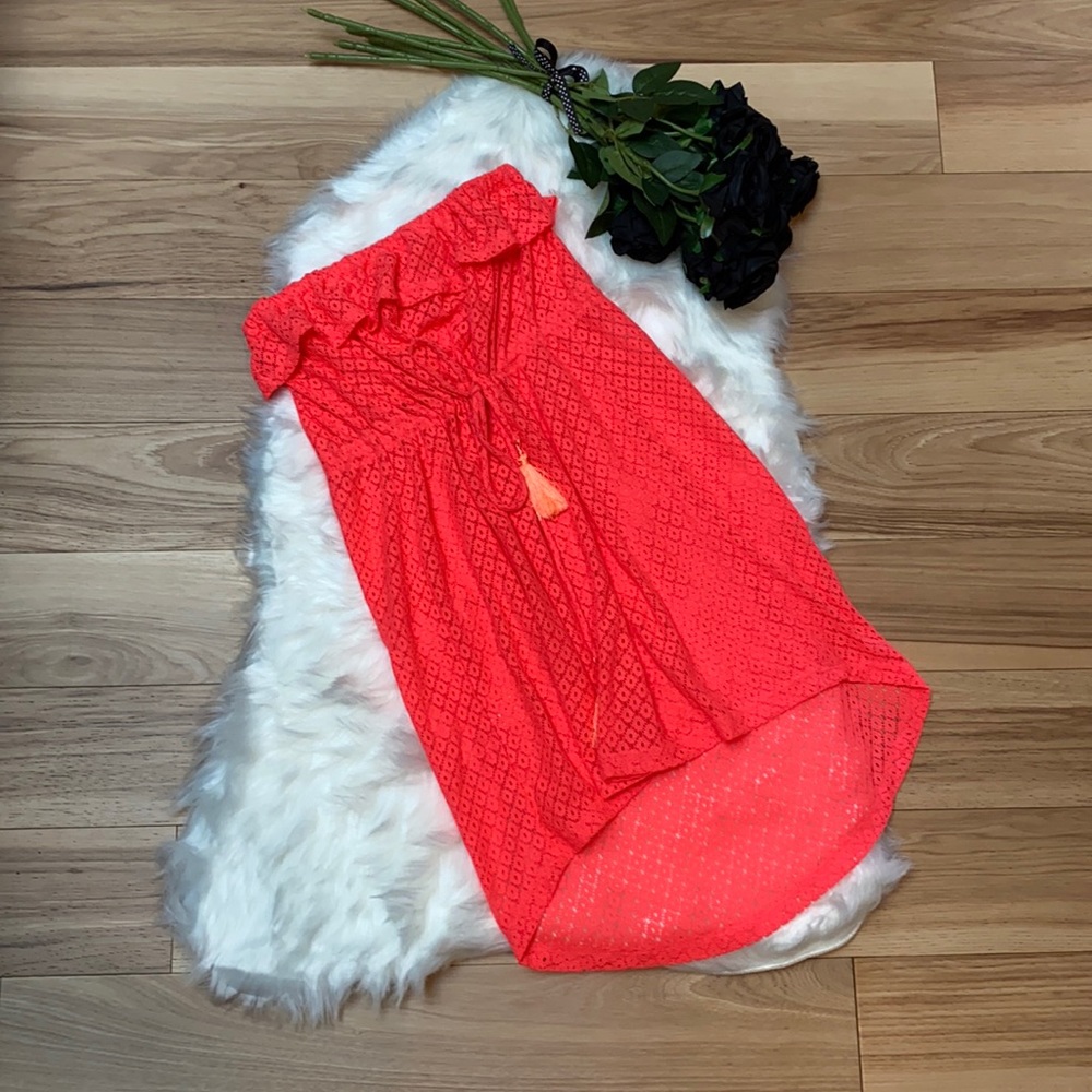 Op Strapless Swim Cover Up Neon Pink Orange Small